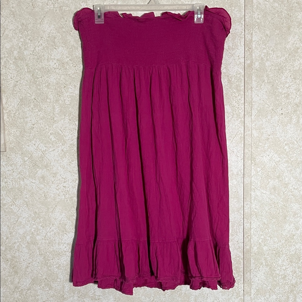 Roaman's Smocked Fuchsia Strapless Midi Ruffled Dress